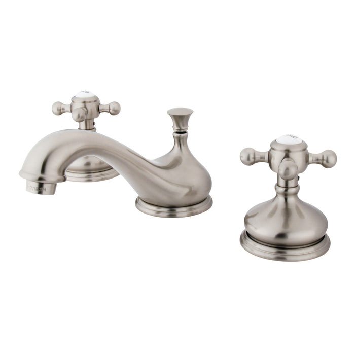 Kingston Heirloom KS1168BX - Vintage Two-Handle 3-Hole Deck Mount Widespread Bathroom Faucet with Brass Pop-Up, Brushed Nickel