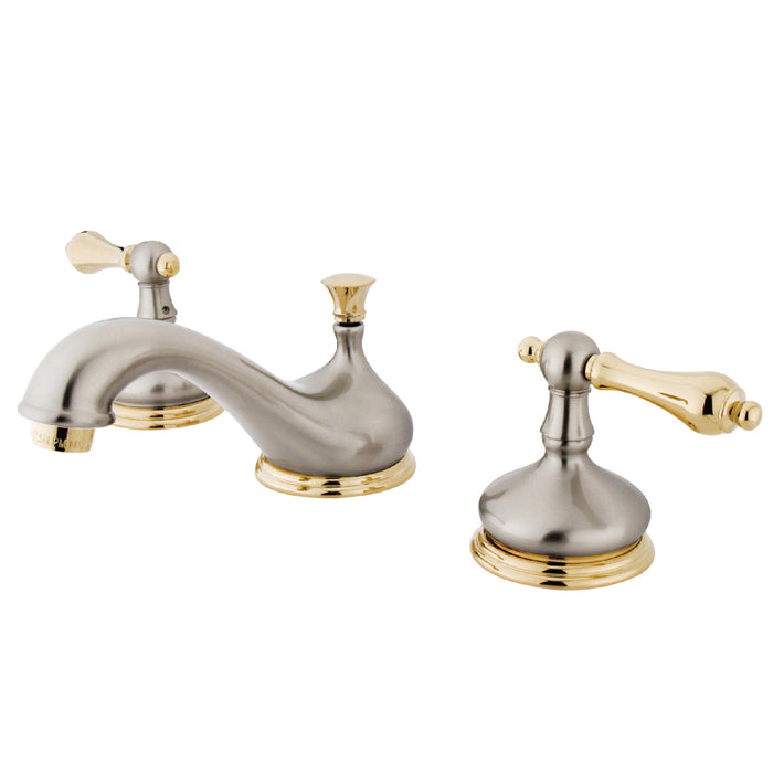 Kingston Heirloom KS1169AL - Heritage Two-Handle 3-Hole Deck Mount Widespread Bathroom Faucet with Brass Pop-Up, Brushed Nickel/Polished Brass