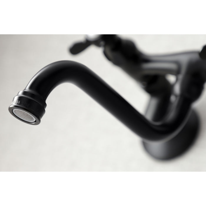 Kingston Heirloom KS116MB - Essex Double-Handle 2-Hole Wall Mount Bathroom Faucet, Matte Black