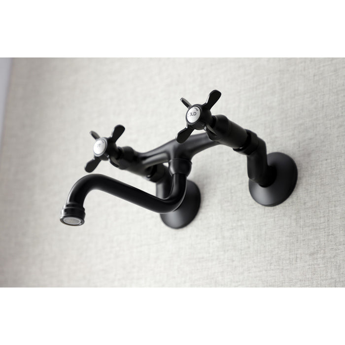 Kingston Heirloom KS116MB - Essex Double-Handle 2-Hole Wall Mount Bathroom Faucet, Matte Black
