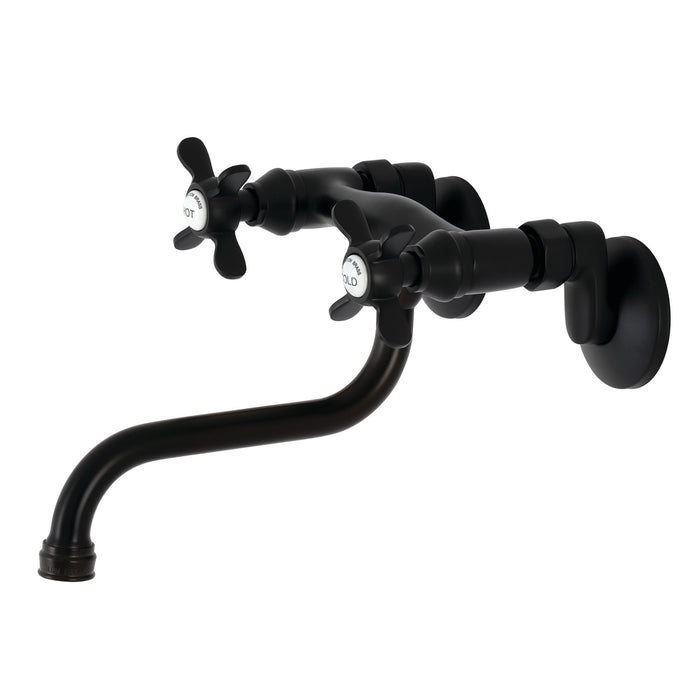 Kingston Heirloom KS116MB - Essex Double-Handle 2-Hole Wall Mount Bathroom Faucet, Matte Black