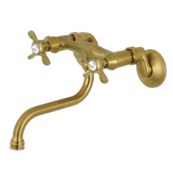 Kingston Heirloom KS116SB - Essex Double-Handle 2-Hole Wall Mount Bathroom Faucet, Brushed Brass