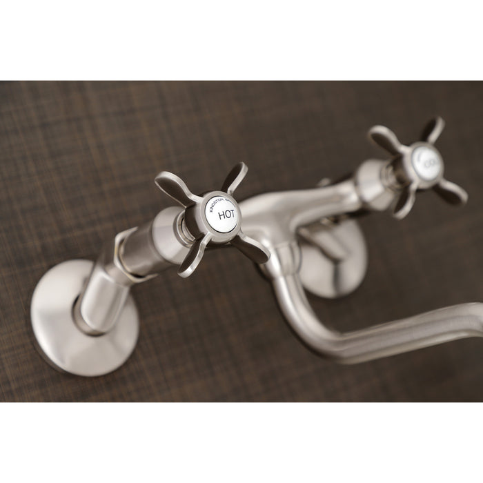 Kingston Heirloom KS116SN - Essex Double-Handle 2-Hole Wall Mount Bathroom Faucet, Brushed Nickel