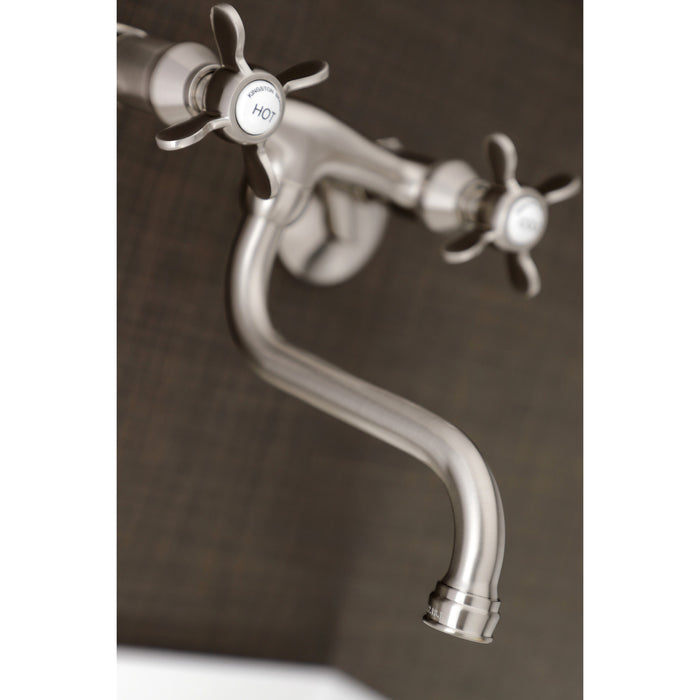 Kingston Heirloom KS116SN - Essex Double-Handle 2-Hole Wall Mount Bathroom Faucet, Brushed Nickel