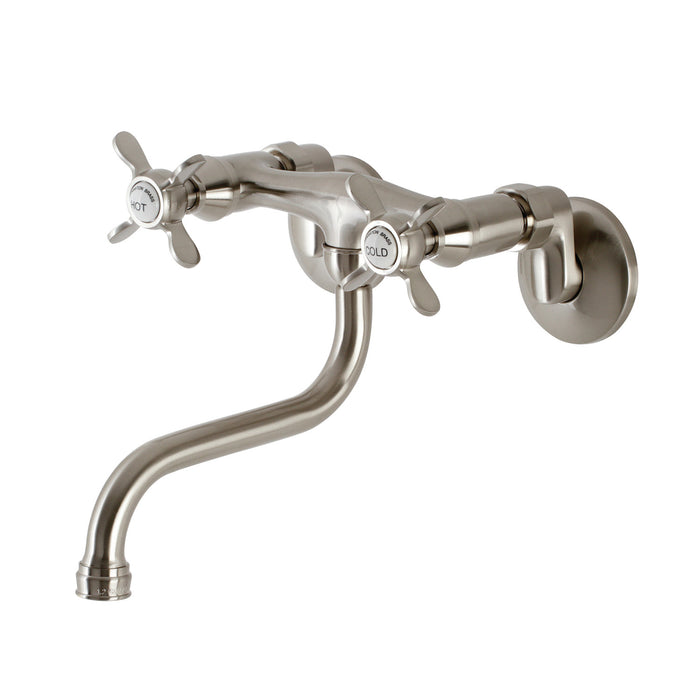 Kingston Heirloom KS116SN - Essex Double-Handle 2-Hole Wall Mount Bathroom Faucet, Brushed Nickel