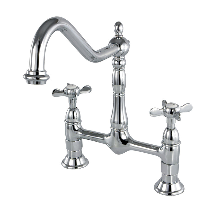 Kingston Heirloom KS1171BEX - Essex Two-Handle 2-Hole Deck Mount Bridge Kitchen Faucet, Polished Chrome