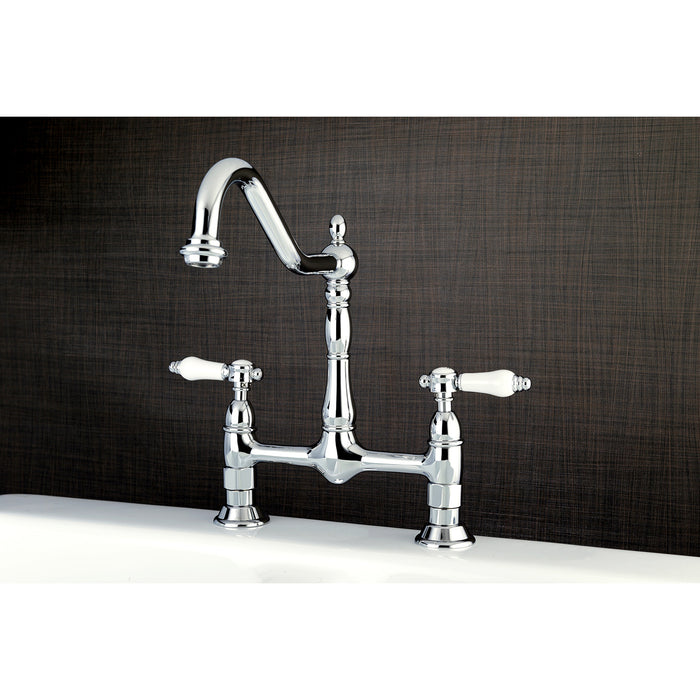 Kingston Heirloom KS1171BPL - Bel-Air Two-Handle 2-Hole Deck Mount Bridge Kitchen Faucet, Polished Chrome