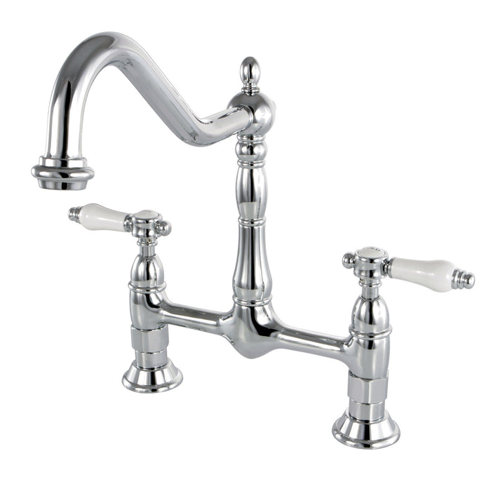 Kingston Heirloom KS1171BPL - Bel-Air Two-Handle 2-Hole Deck Mount Bridge Kitchen Faucet, Polished Chrome