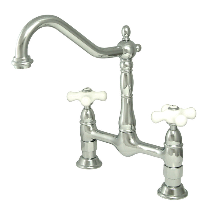 Kingston Heirloom KS1171PX - Heritage Two-Handle 2-Hole Deck Mount Bridge Kitchen Faucet, Polished Chrome