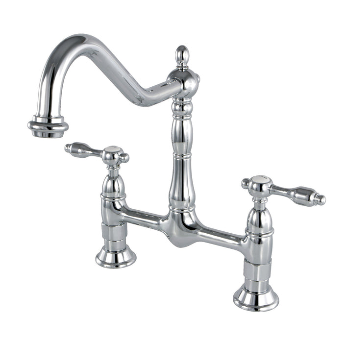Kingston Heirloom KS1171TAL - Tudor Two-Handle 2-Hole Deck Mount Bridge Kitchen Faucet, Polished Chrome
