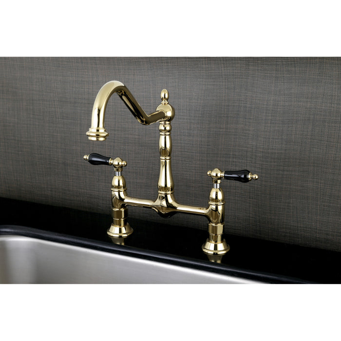 Kingston Heirloom KS1172PKL - Duchess Two-Handle 2-Hole Deck Mount Bridge Kitchen Faucet, Polished Brass