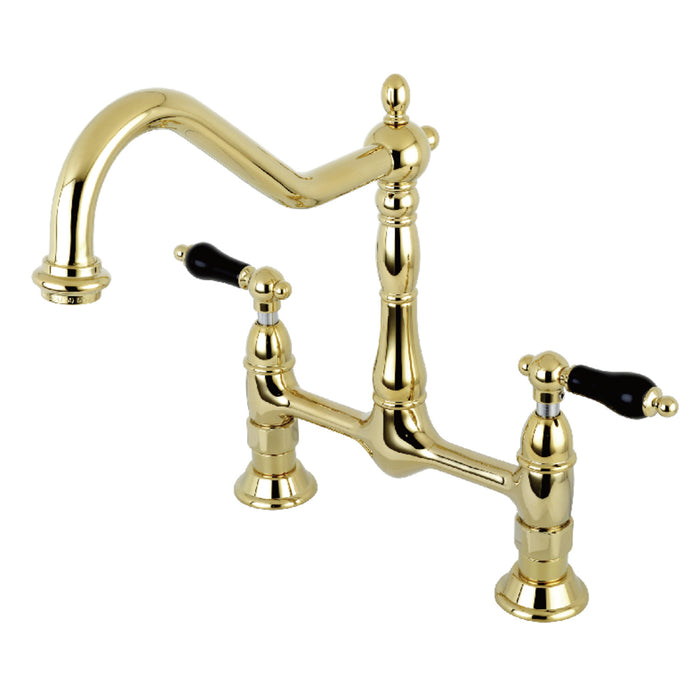 Kingston Heirloom KS1172PKL - Duchess Two-Handle 2-Hole Deck Mount Bridge Kitchen Faucet, Polished Brass