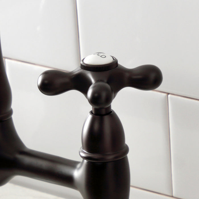 Kingston Heirloom KS1175AX - Heritage Two-Handle 2-Hole Deck Mount Bridge Kitchen Faucet, Oil Rubbed Bronze