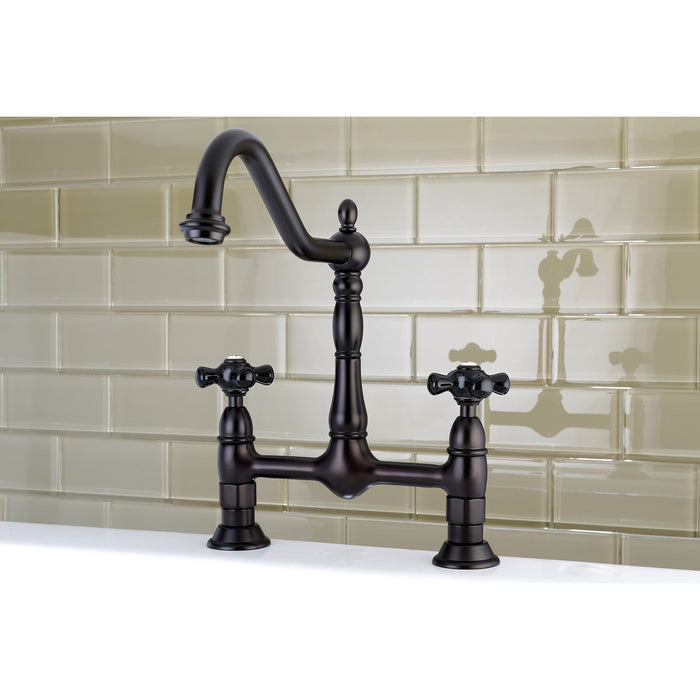Kingston Heirloom KS1175PKX - Duchess Two-Handle 2-Hole Deck Mount Bridge Kitchen Faucet, Oil Rubbed Bronze