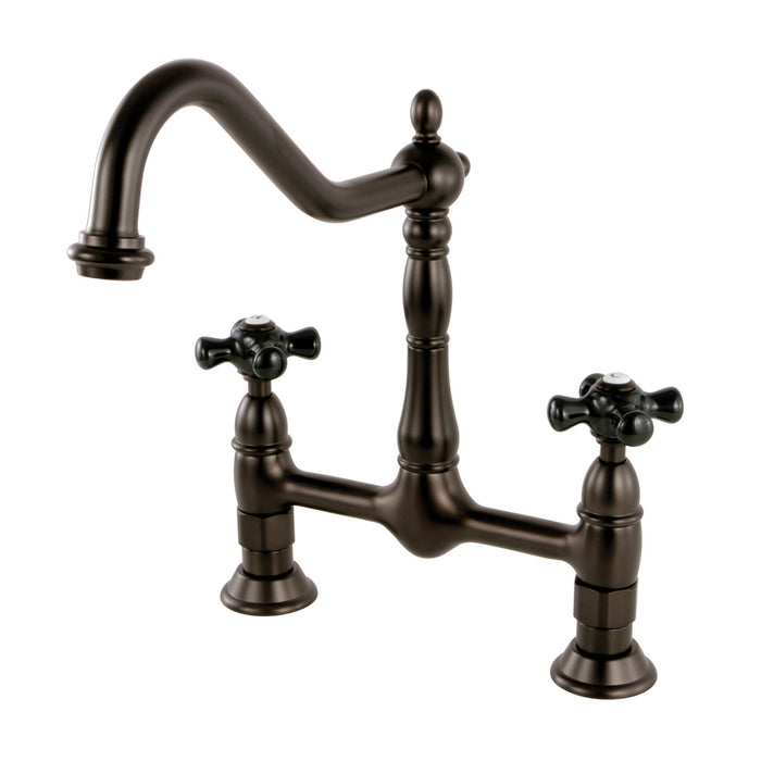 Kingston Heirloom KS1175PKX - Duchess Two-Handle 2-Hole Deck Mount Bridge Kitchen Faucet, Oil Rubbed Bronze