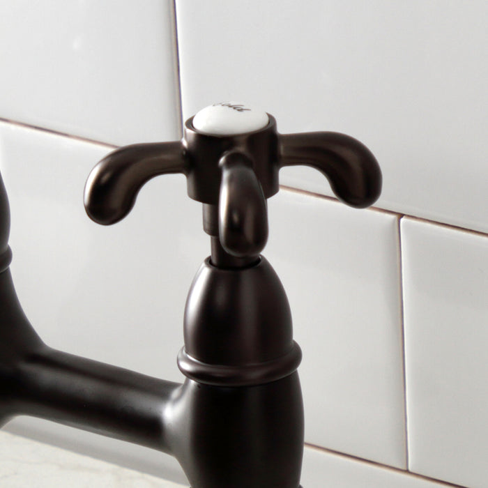 Kingston Heirloom KS1175TX - French Country Two-Handle 2-Hole Deck Mount Bridge Kitchen Faucet, Oil Rubbed Bronze