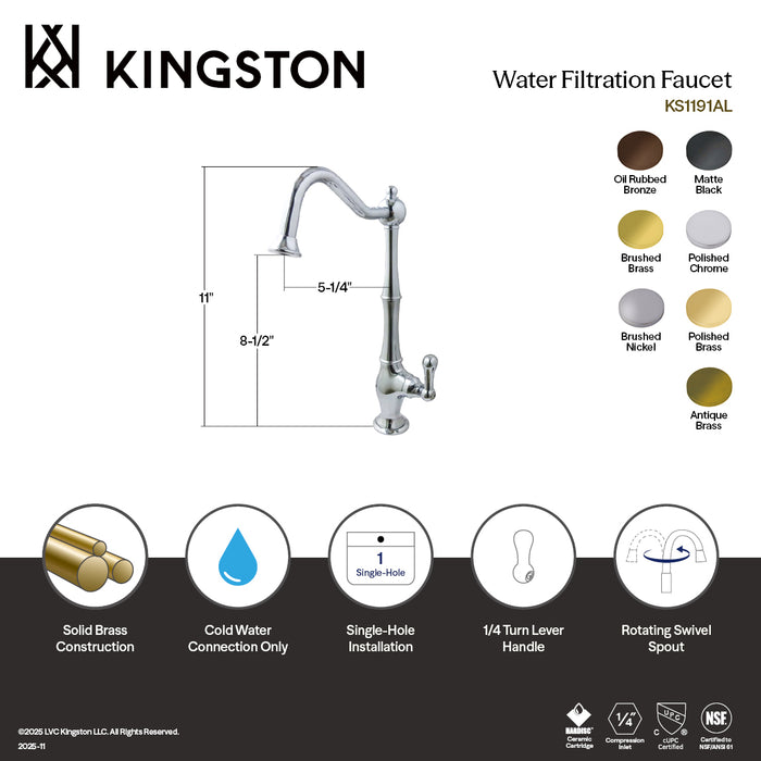 Kingston Heirloom KS1193AL - Heritage Single-Handle 1-Hole Deck Mount Water Filtration Faucet, Antique Brass