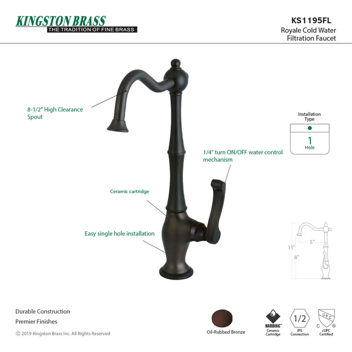 Kingston Heirloom KS1195FL - Royale Single-Handle 1-Hole Deck Mount Water Filtration Faucet, Oil Rubbed Bronze