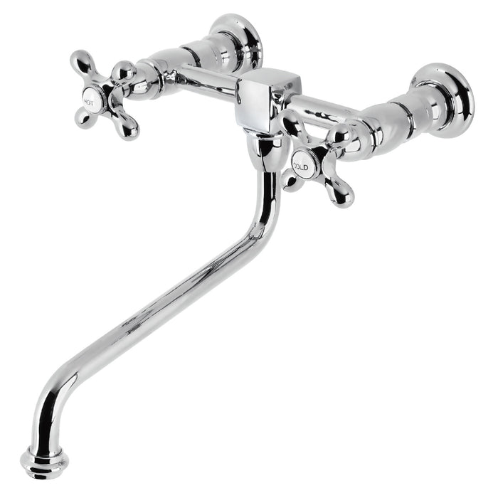 Kingston Heirloom KS1201AX - Heritage Two-Handle 2-Hole Wall Mount Bridge Kitchen Faucet, Polished Chrome