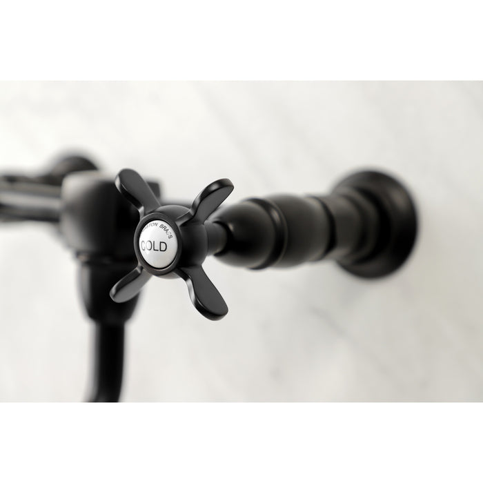 Kingston Heirloom KS1210BEX - Essex Double-Handle 2-Hole Wall Mount Bathroom Faucet, Matte Black