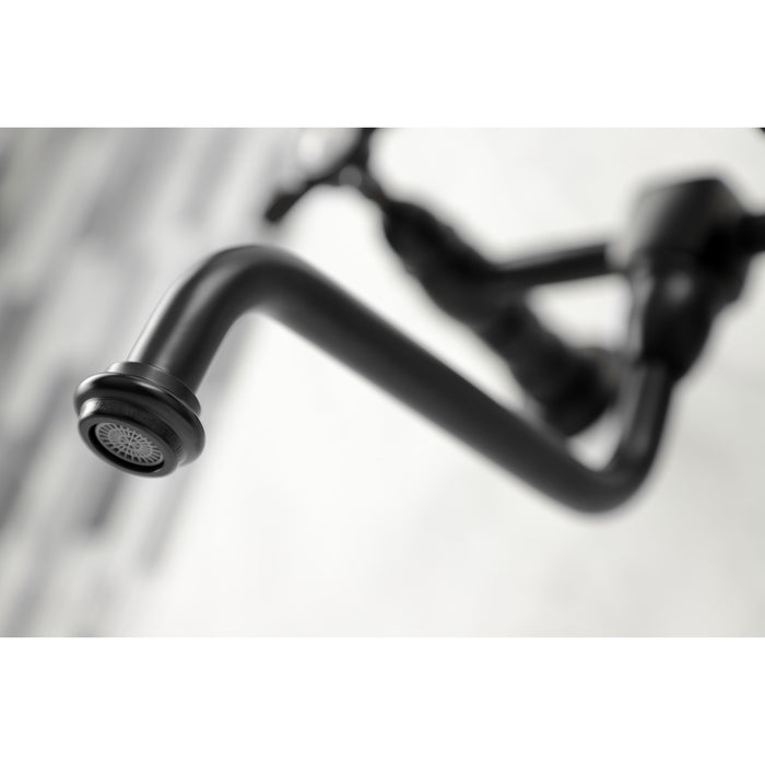 Kingston Heirloom KS1210BEX - Essex Double-Handle 2-Hole Wall Mount Bathroom Faucet, Matte Black