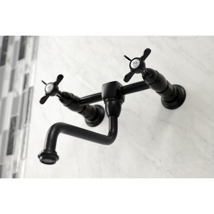 Kingston Heirloom KS1210BEX - Essex Double-Handle 2-Hole Wall Mount Bathroom Faucet, Matte Black