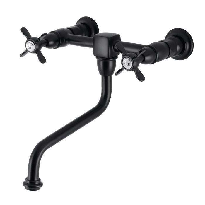 Kingston Heirloom KS1210BEX - Essex Double-Handle 2-Hole Wall Mount Bathroom Faucet, Matte Black