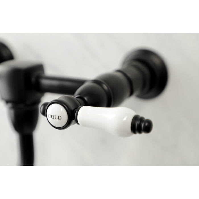 Kingston Heirloom KS1210BPL - Bel-Air Double-Handle 2-Hole Wall Mount Bathroom Faucet, Matte Black
