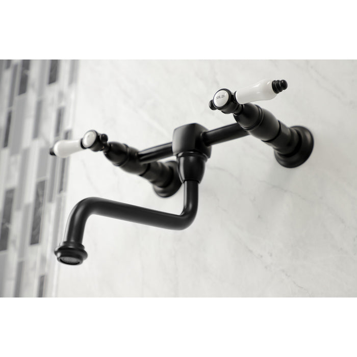 Kingston Heirloom KS1210BPL - Bel-Air Double-Handle 2-Hole Wall Mount Bathroom Faucet, Matte Black
