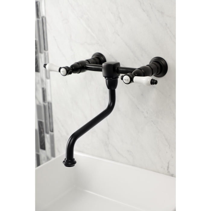 Kingston Heirloom KS1210BPL - Bel-Air Double-Handle 2-Hole Wall Mount Bathroom Faucet, Matte Black