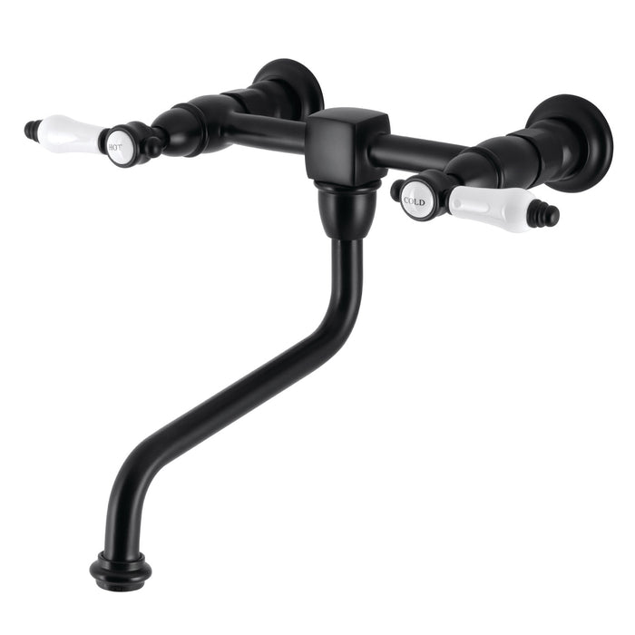 Kingston Heirloom KS1210BPL - Bel-Air Double-Handle 2-Hole Wall Mount Bathroom Faucet, Matte Black