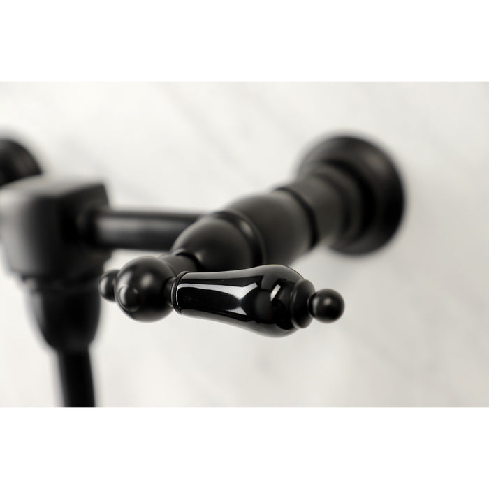 Kingston Heirloom KS1210PKL - Duchess Double-Handle 2-Hole Wall Mount Bathroom Faucet, Matte Black