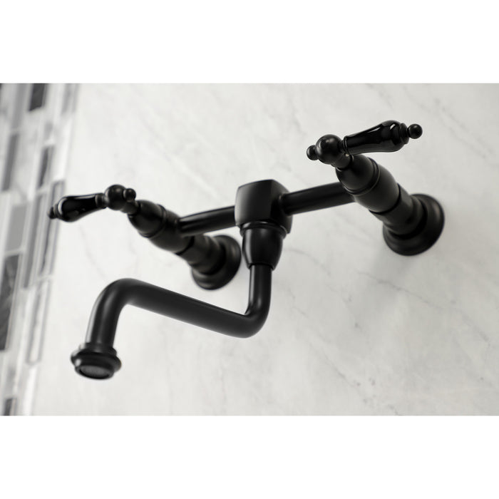 Kingston Heirloom KS1210PKL - Duchess Double-Handle 2-Hole Wall Mount Bathroom Faucet, Matte Black