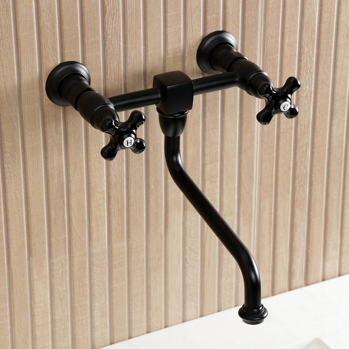 Kingston Heirloom KS1210PKX - Duchess Double-Handle 2-Hole Wall Mount Bathroom Faucet, Matte Black