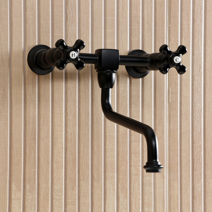 Kingston Heirloom KS1210PKX - Duchess Double-Handle 2-Hole Wall Mount Bathroom Faucet, Matte Black