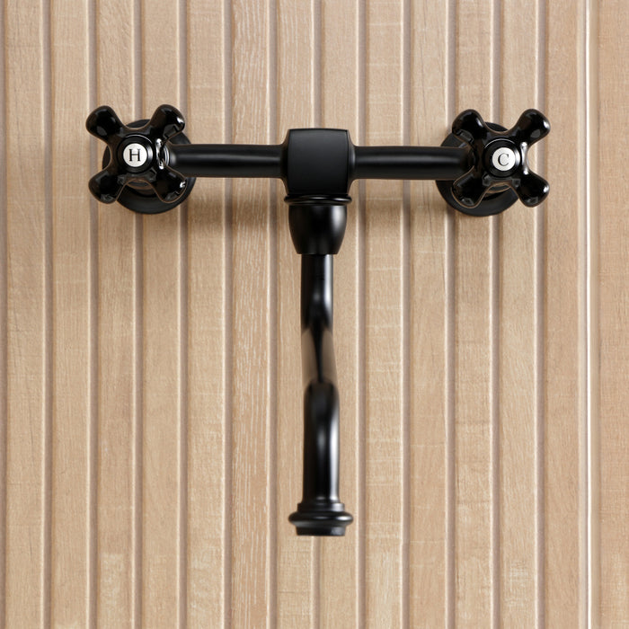 Kingston Heirloom KS1210PKX - Duchess Double-Handle 2-Hole Wall Mount Bathroom Faucet, Matte Black