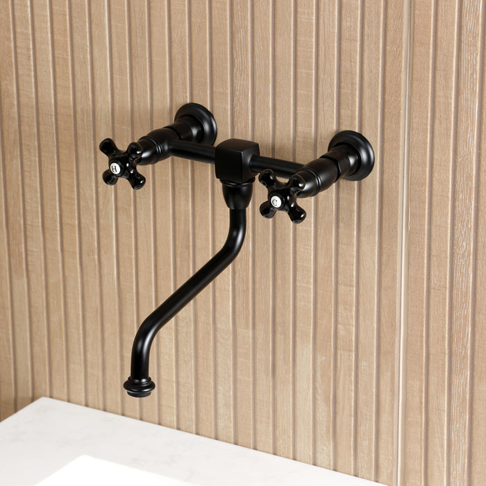 Kingston Heirloom KS1210PKX - Duchess Double-Handle 2-Hole Wall Mount Bathroom Faucet, Matte Black