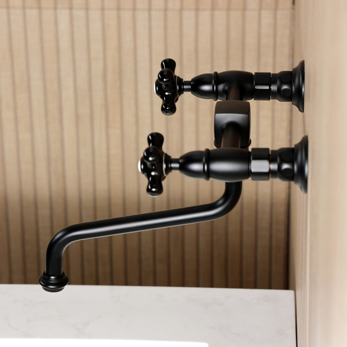 Kingston Heirloom KS1210PKX - Duchess Double-Handle 2-Hole Wall Mount Bathroom Faucet, Matte Black