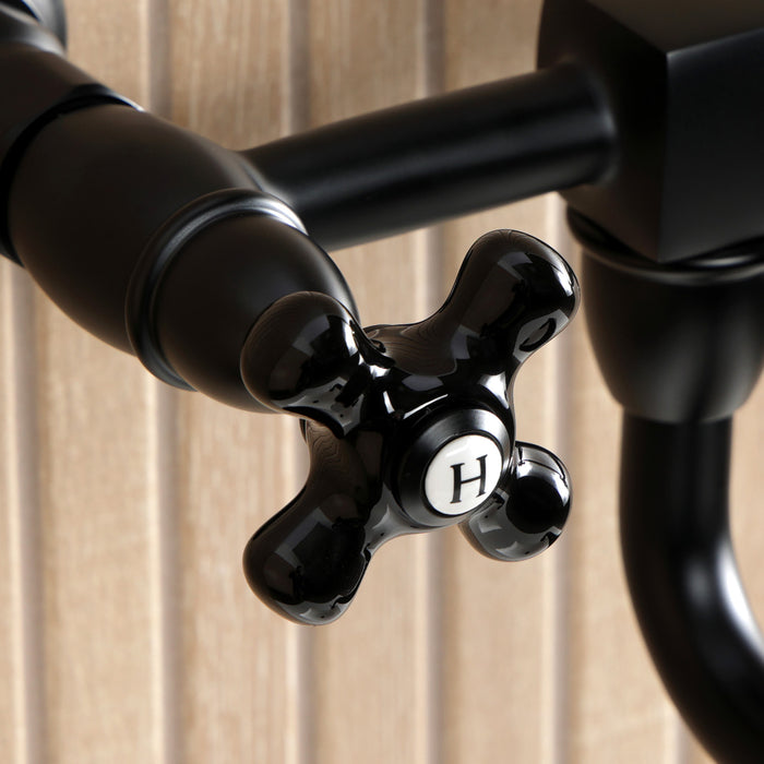 Kingston Heirloom KS1210PKX - Duchess Double-Handle 2-Hole Wall Mount Bathroom Faucet, Matte Black