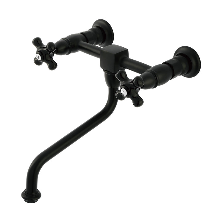 Kingston Heirloom KS1210PKX - Duchess Double-Handle 2-Hole Wall Mount Bathroom Faucet, Matte Black