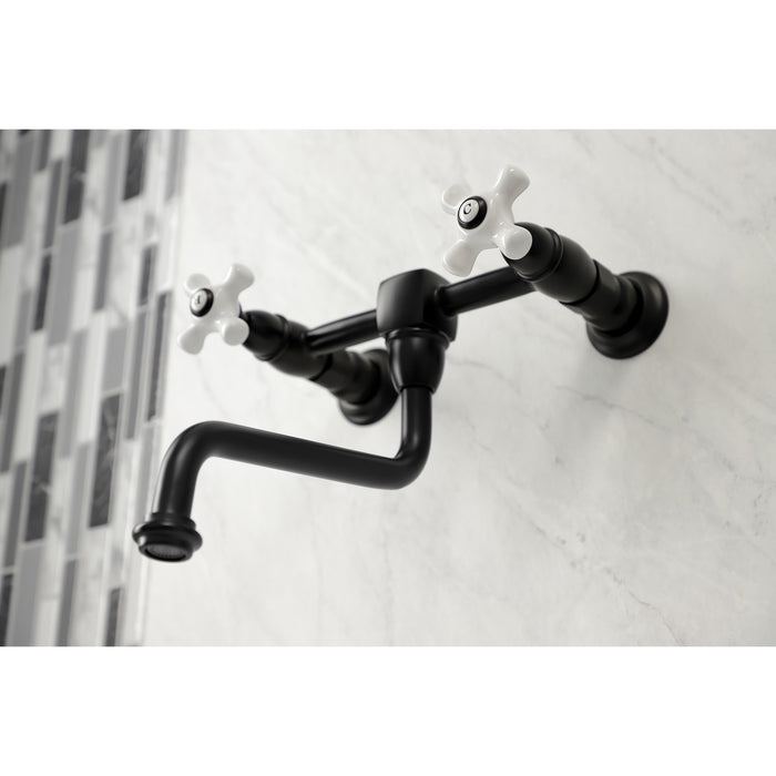 Kingston Heirloom KS1210PX - Heritage Double-Handle 2-Hole Wall Mount Bathroom Faucet, Matte Black