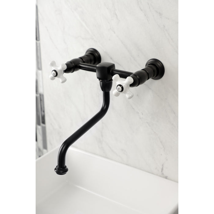 Kingston Heirloom KS1210PX - Heritage Double-Handle 2-Hole Wall Mount Bathroom Faucet, Matte Black