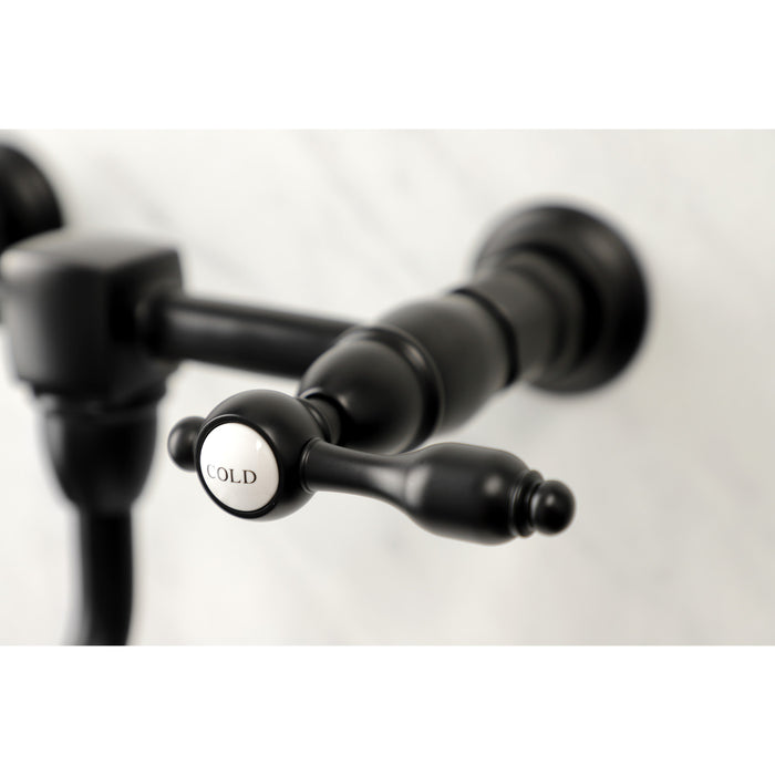 Kingston Heirloom KS1210TAL - Tudor Double-Handle 2-Hole Wall Mount Bathroom Faucet, Matte Black