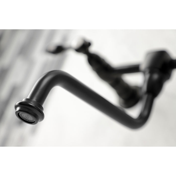 Kingston Heirloom KS1210TAL - Tudor Double-Handle 2-Hole Wall Mount Bathroom Faucet, Matte Black