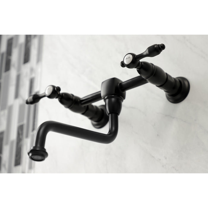 Kingston Heirloom KS1210TAL - Tudor Double-Handle 2-Hole Wall Mount Bathroom Faucet, Matte Black