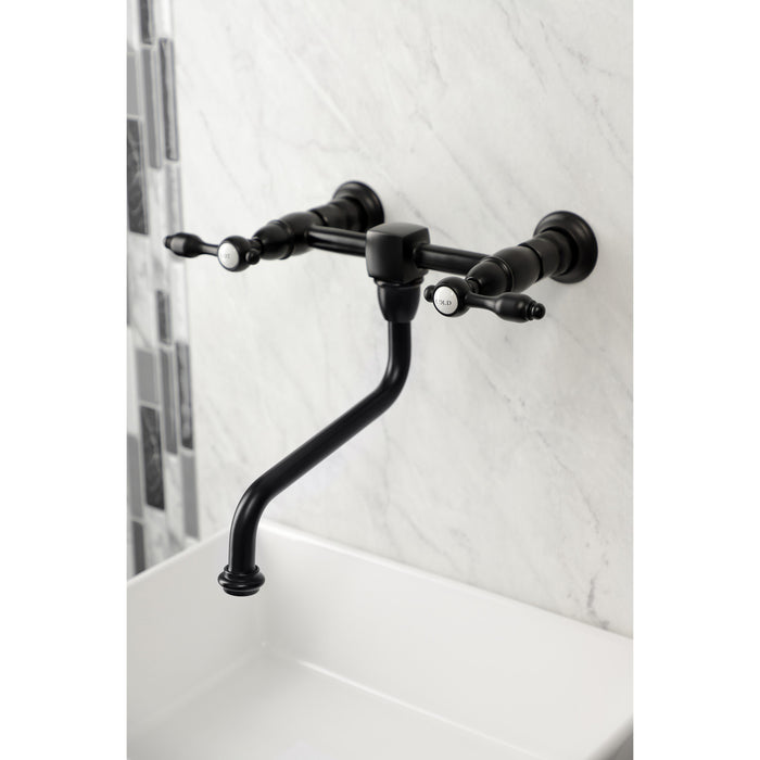 Kingston Heirloom KS1210TAL - Tudor Double-Handle 2-Hole Wall Mount Bathroom Faucet, Matte Black