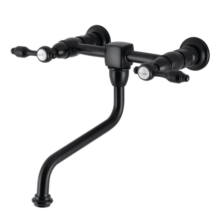 Kingston Heirloom KS1210TAL - Tudor Double-Handle 2-Hole Wall Mount Bathroom Faucet, Matte Black