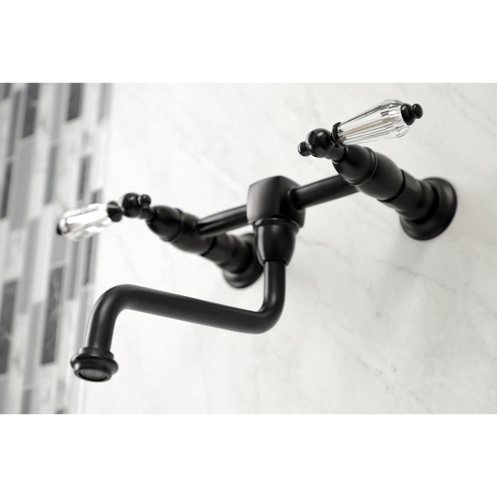 Kingston Heirloom KS1210WLL - Wilshire Double-Handle 2-Hole Wall Mount Bathroom Faucet, Matte Black
