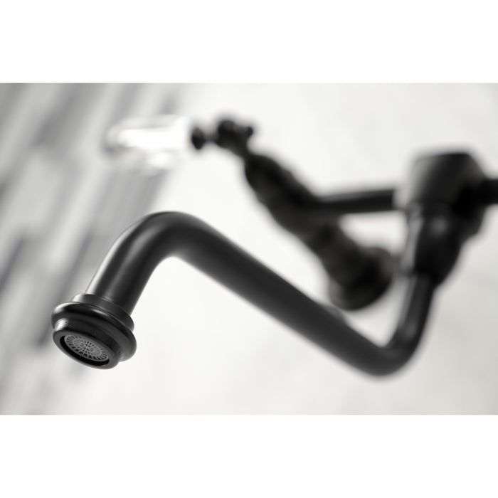 Kingston Heirloom KS1210WLL - Wilshire Double-Handle 2-Hole Wall Mount Bathroom Faucet, Matte Black