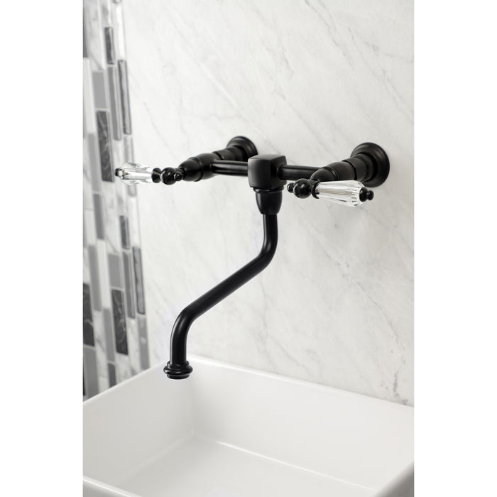 Kingston Heirloom KS1210WLL - Wilshire Double-Handle 2-Hole Wall Mount Bathroom Faucet, Matte Black